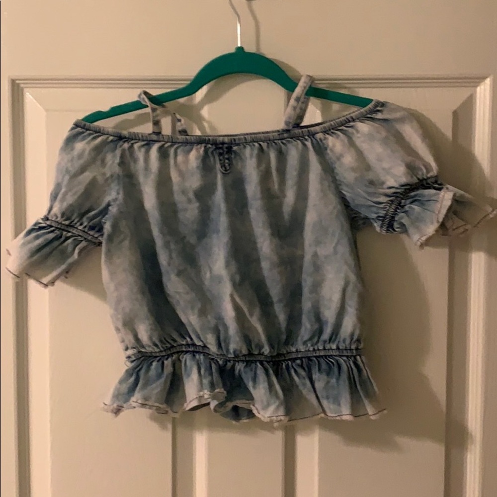 An off the shoulder crop top